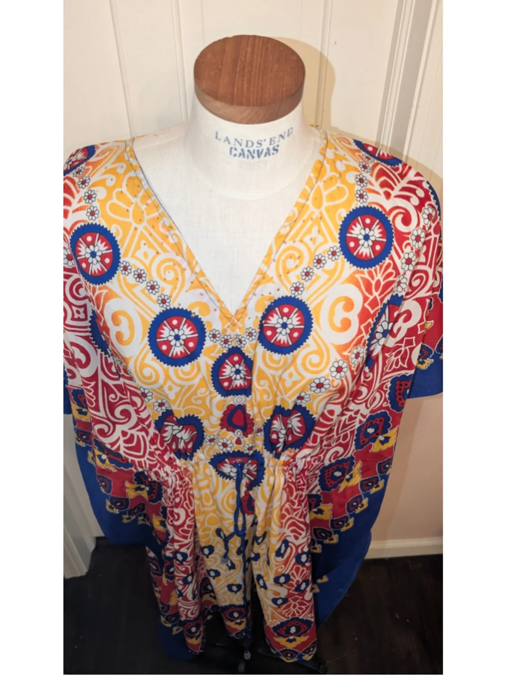 Vintage California woman Yellow Red Patterned Kaftan